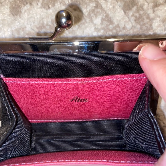 Abas Coin Purse Womens Small Black Leather Kiss Lock Accordion Card Wallet - Picture 2 of 11